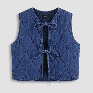 Cider - Denim Round Neckline Solid Tie Front Knotted Vest